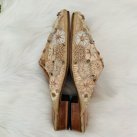 BCBGMaxAzria Ivory Tan Sequin Beaded Mules - Picture 5 of 10